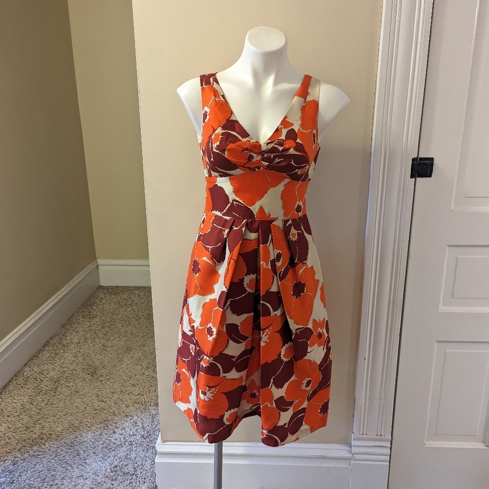 Banana Republic Orange, Brown & Cream Floral Fit-and-Flare Dress
